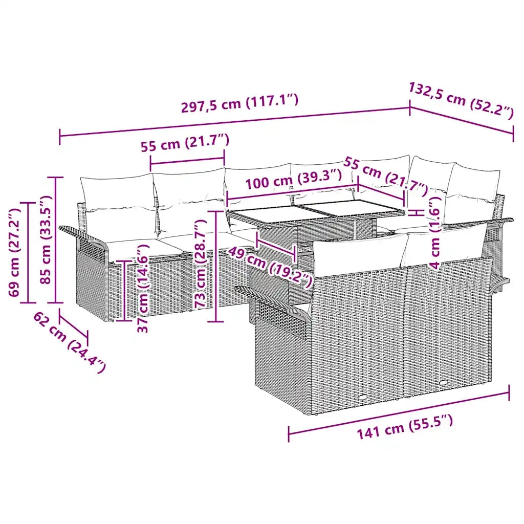 Set Divano da Giardino 9 pcs Grigio chiaro Poly Rattan 3357045