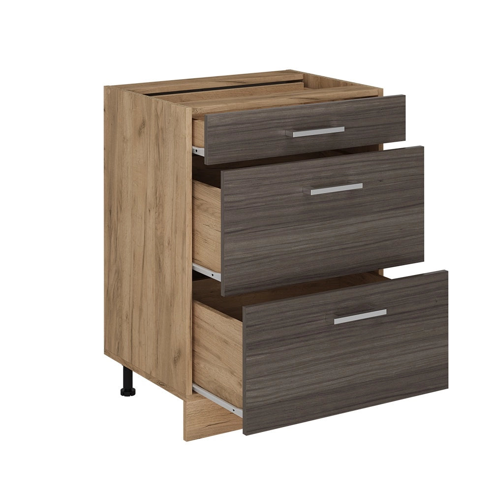 Vicco Mobiletto base per cucina Grigio nobile 60 cm con cassetti, PL Rovere