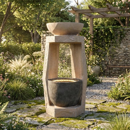 Pompa d'acqua per giardino - Montaggio diretto su pavimento - Decorazione di giardino - Fontana con pietre