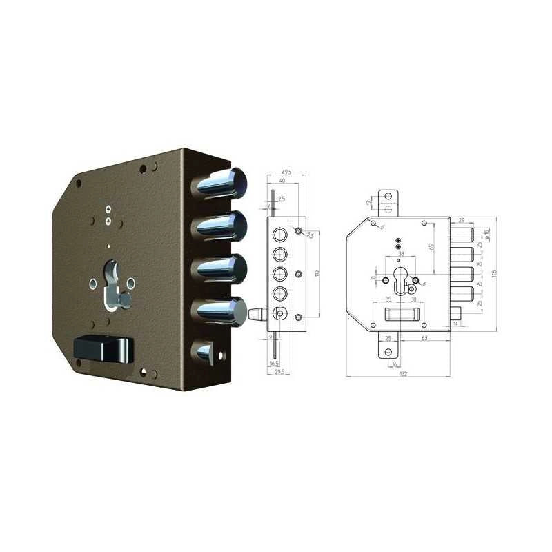 Serrature Cr da applicare 2050G-51Mc con Scrocco Sx Mm. 60
