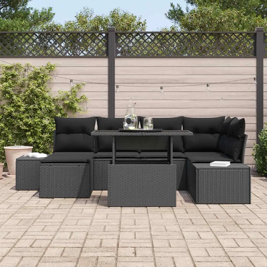 Set Divano da Giardino con cuscino 7 pcs Nero polyrattan 3357956