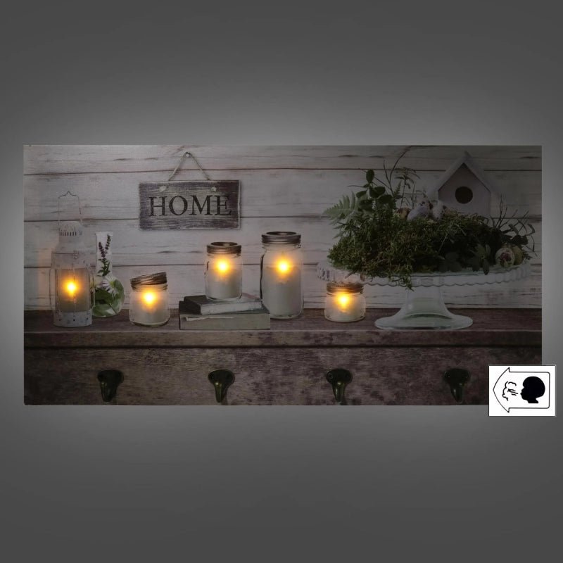 Appendino legno 8 posti con led lanterna cm 60x30x1,8
