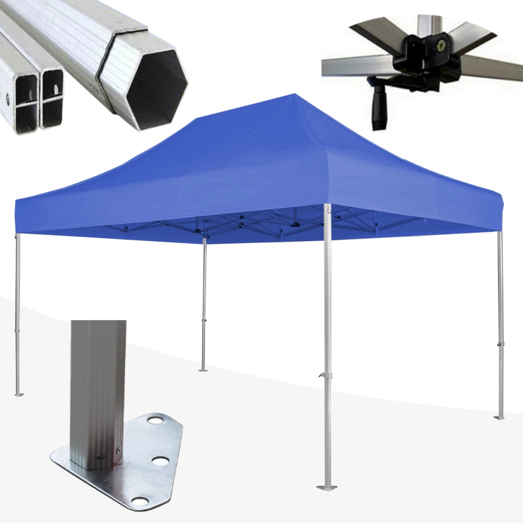 Gazebo 3x4,5 m blu SENZA laterali pieghevole alluminio piantone esagonale 45mm portatile estendibile richiudibile estensibile acciaio per fiere eventi stand chiosco tenda tendone mercato mercatino