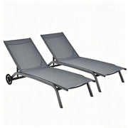 2*Chaise longue regolabile per cortile con ruote, Sedia a sdraio reclinabile in 6 posizioni da esterno Grigio