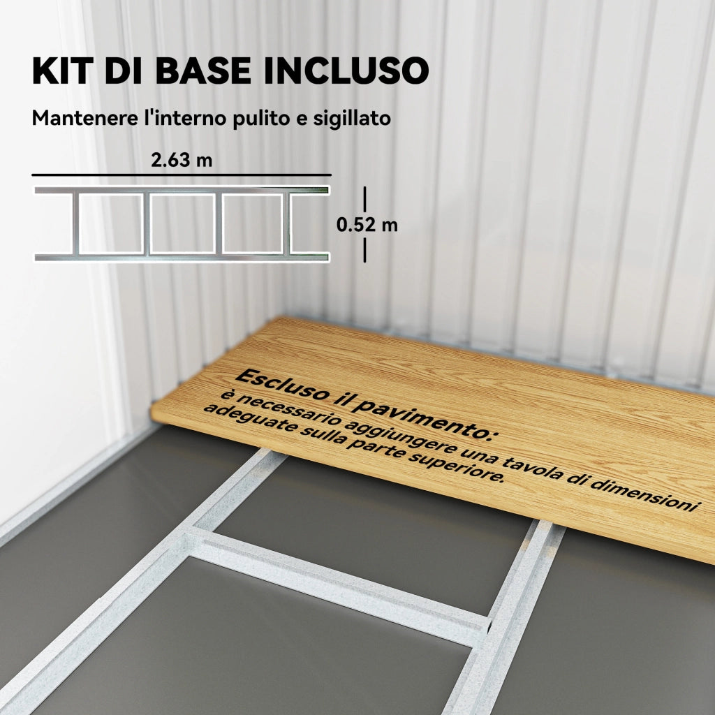 Casetta da Giardino 3.2m2 in Acciaio Zincato con Kit Fondazione. Prese d'Aria. Capanno Porta Attrezzi con Tetto Inclinato. Doppia Porta Scorrevole Bloccabile. Verde Chiaro