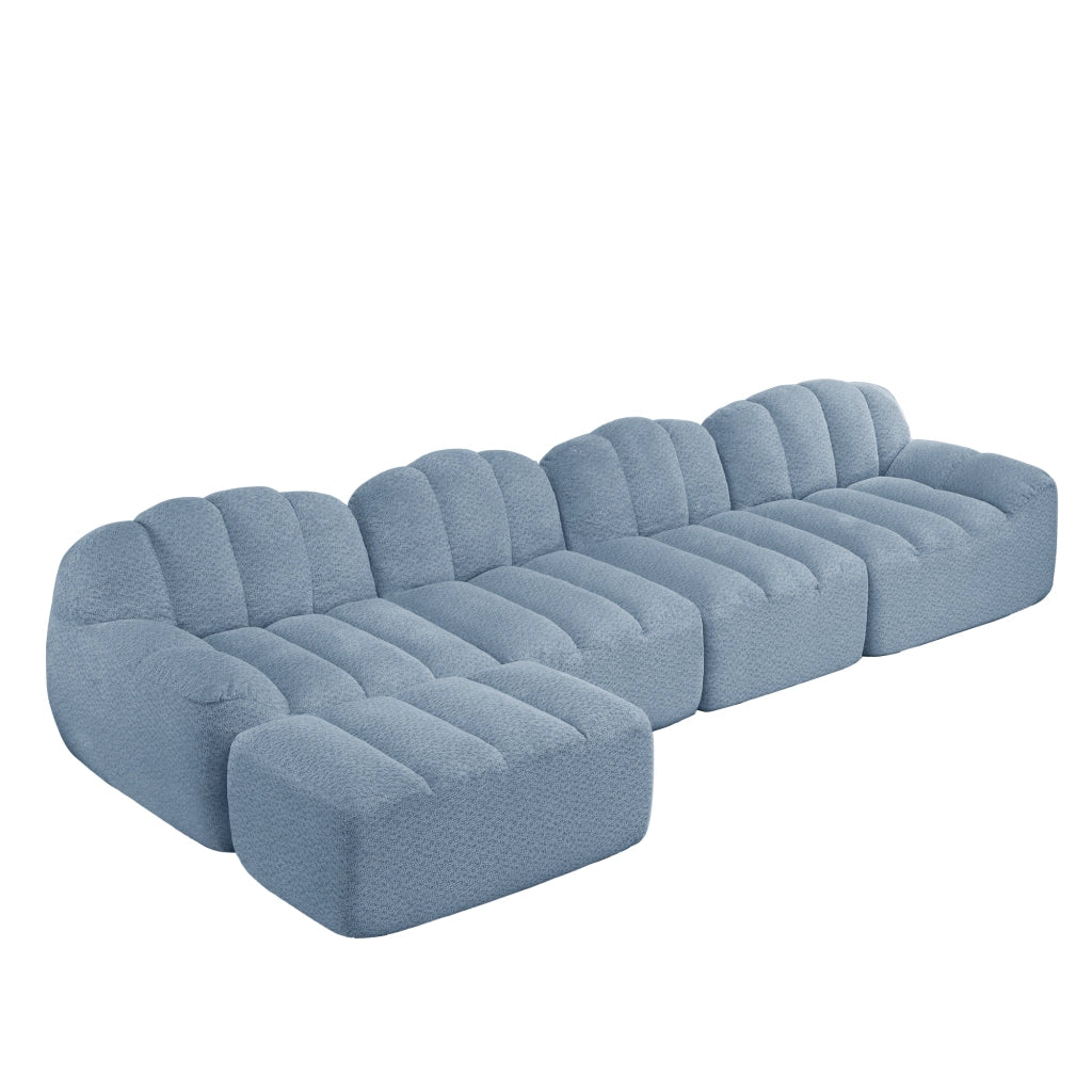 Divano Modulare 4 Posti con Poggiapiedi ¨C MINIMAL ¨C Tessuto Blu, Morbido