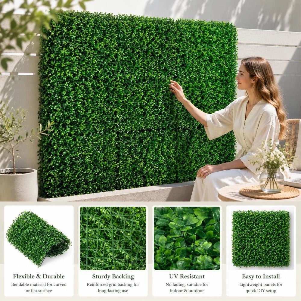 Artificial Plant Wall, 48 Pieces, 10 X 10 Inches, Privacy Hedge, Artificial Green, Artificial Boxwood Panel PE, Privacy Screen Artificial Plants 25 X 25 Cm, Privacy Hedge, Wall Decoration, Plant Wall