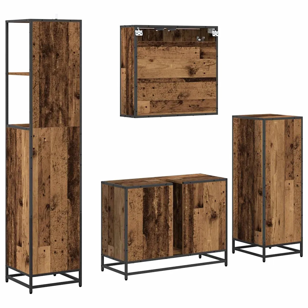Set di mobili per il bagno con cassetto 4 pcs Legno vecchio 3402566