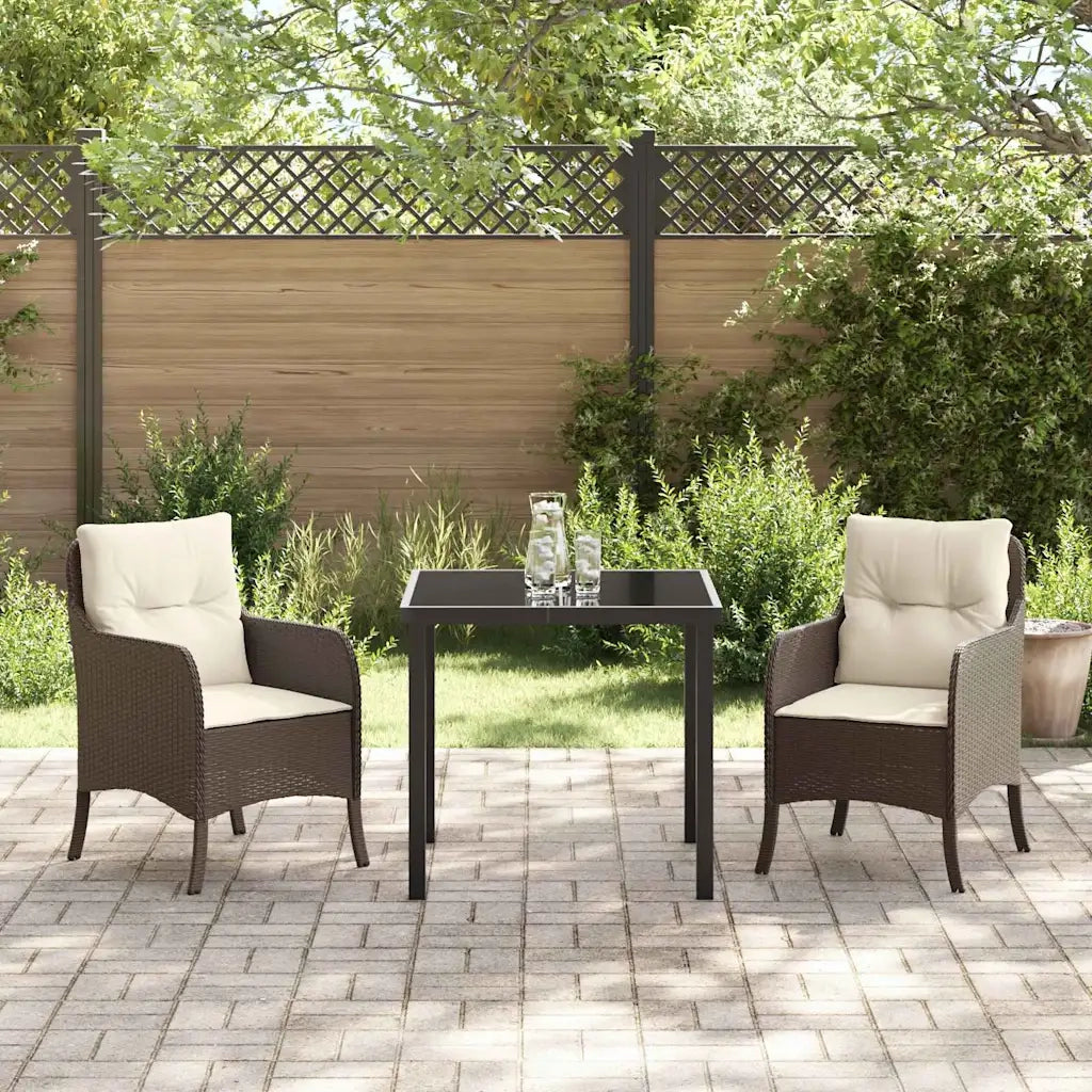 Set da Pranzo per Giardino con cuscino 3 pcs Marrone polyrattan