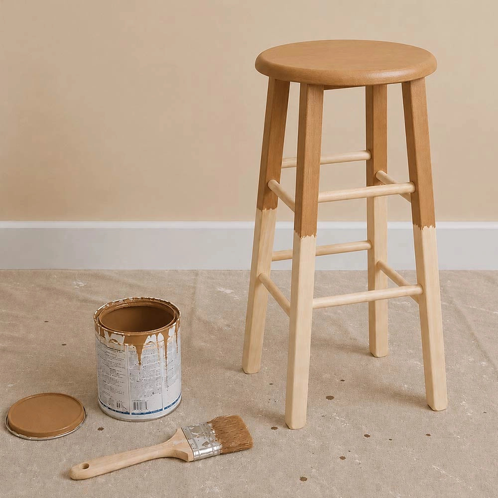 Sgabello da bar tondo legno grezzo da dipingere h 68 cm gambe dritte