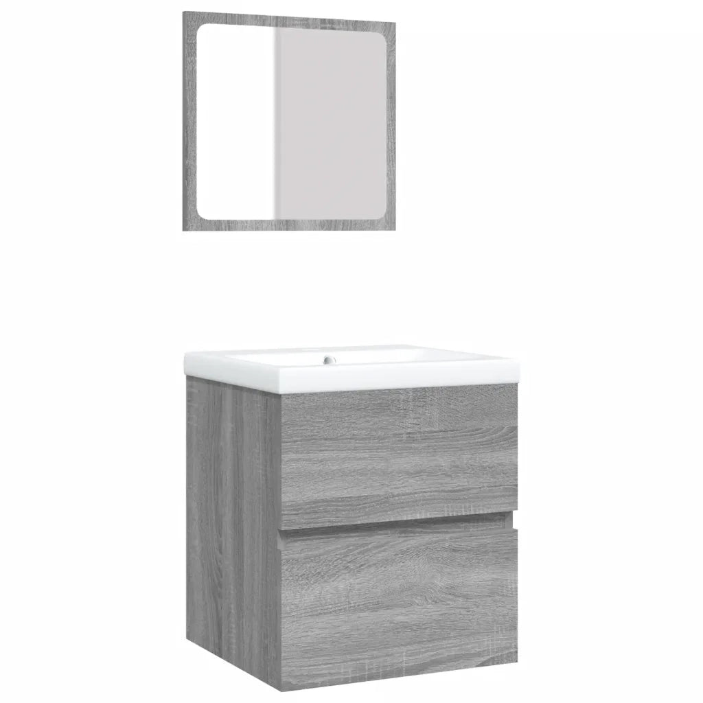 Mobile da Bagno con Lavabo e Specchio-Armadietto da bagno con Lavandino Grigio Sonoma