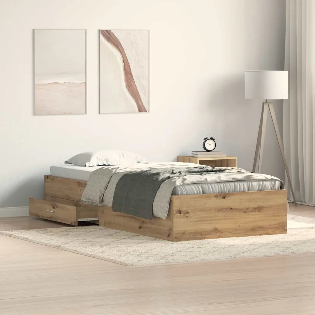 Struttura del letto con cassetto-Giroletto con contenitore-Rete del Letto Rovere artigianale 90 x 200 cm 318147