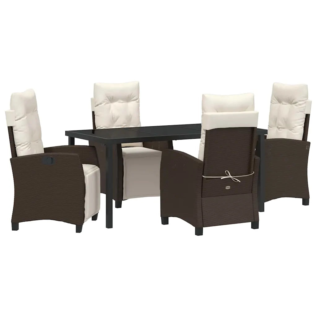 Set da Pranzo per Giardino con cuscino 5 pcs Marrone polyrattan