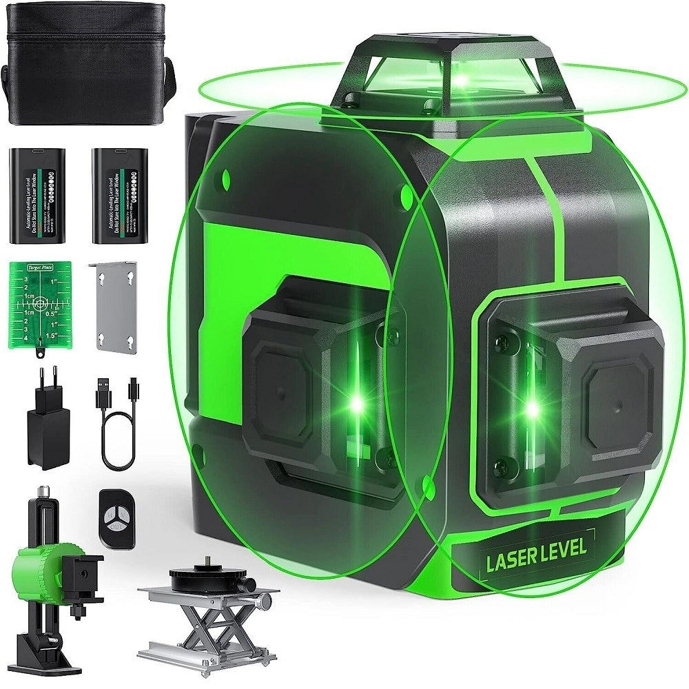 Trade Shop - Livella Laser Autolivellante A 360° Livella Laser Verde 2 Batterie Ricaricabili -