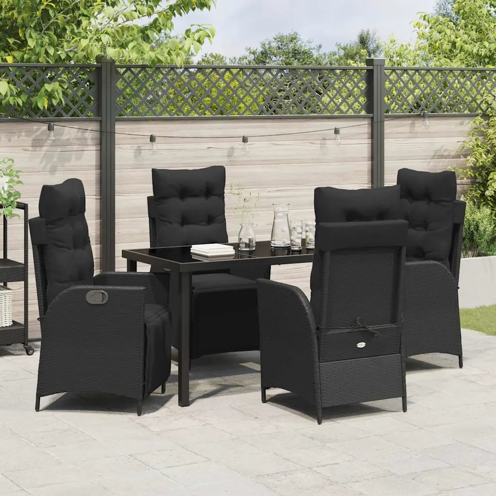 Set da Pranzo per Giardino con cuscino 5 pcs Nero polyrattan