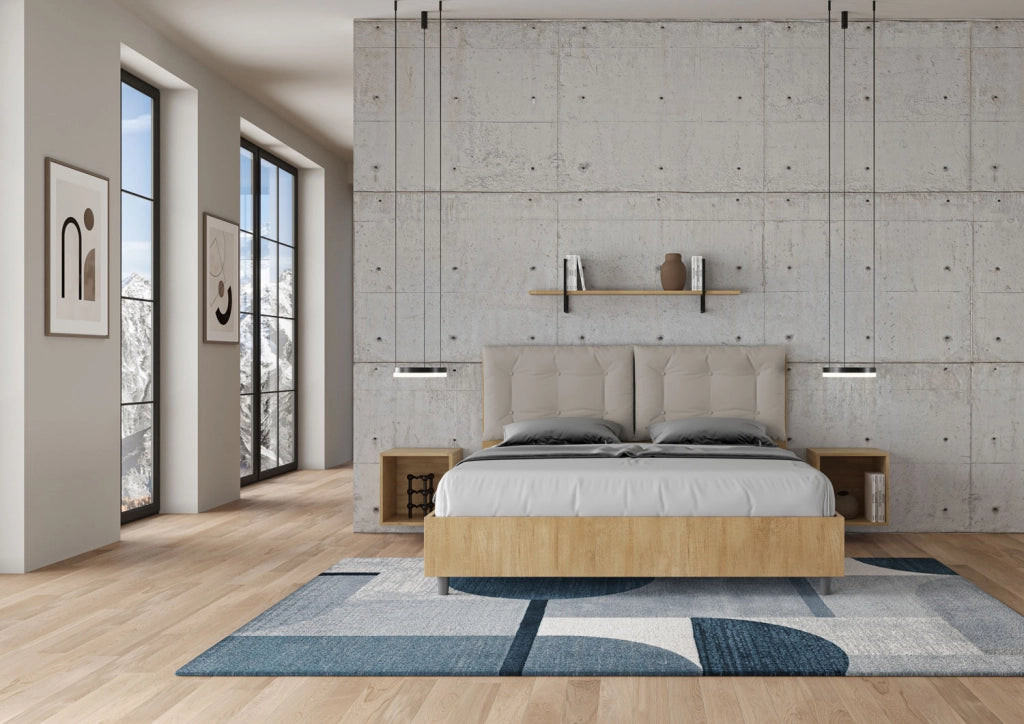 BS COM Letto matrimoniale con rete 160x190 quercia cuscini similpelle tortora