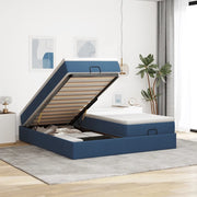 Struttura Letto Pouf con Materassi Blu 200x200 cm in Tessuto