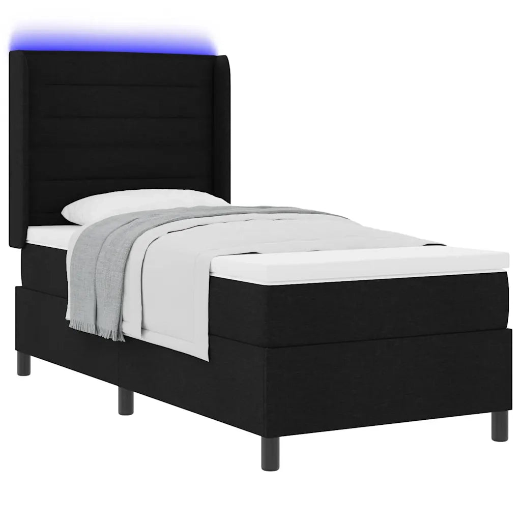 Letto a Sorgente LED con materasso Nero 90 x 190 cm Tessuto