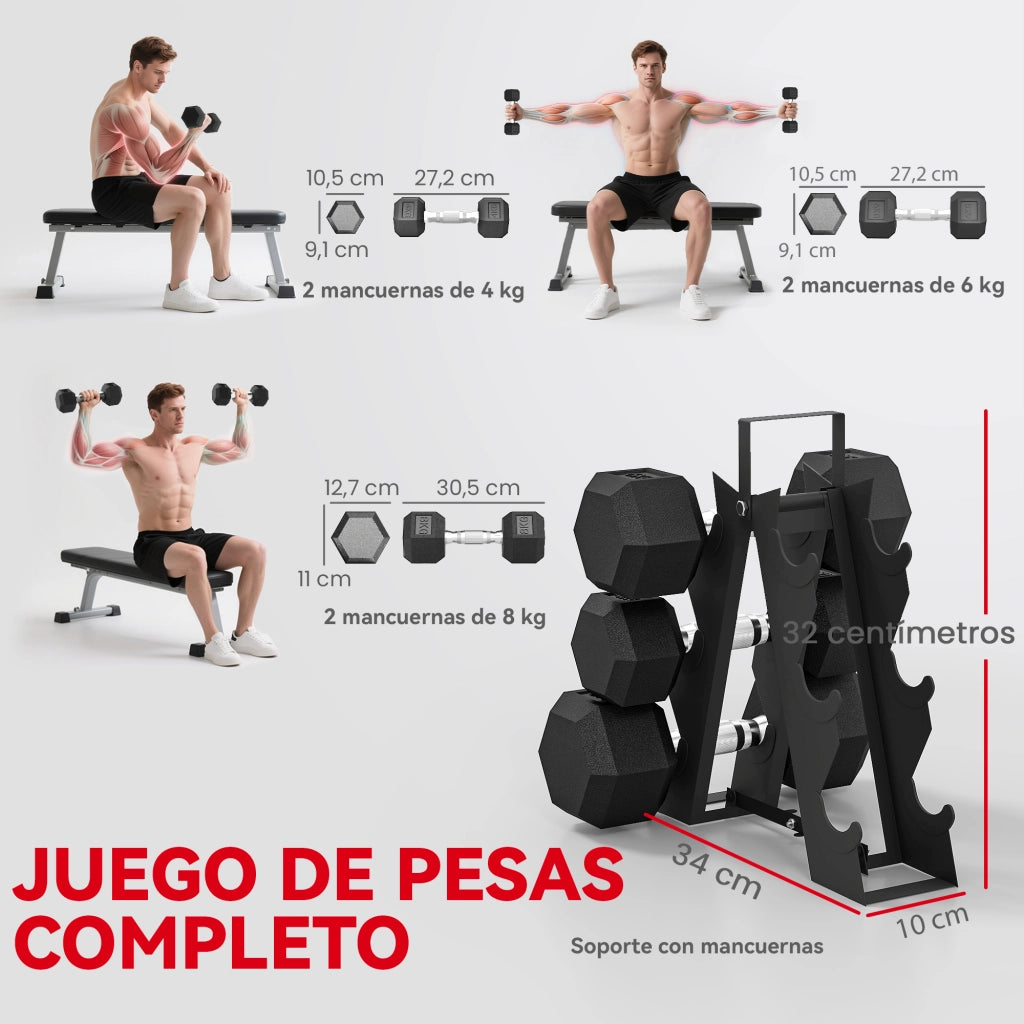 Set di manubri 4kg 6kg 8kg con supporto ¨C Minimal ¨C nero