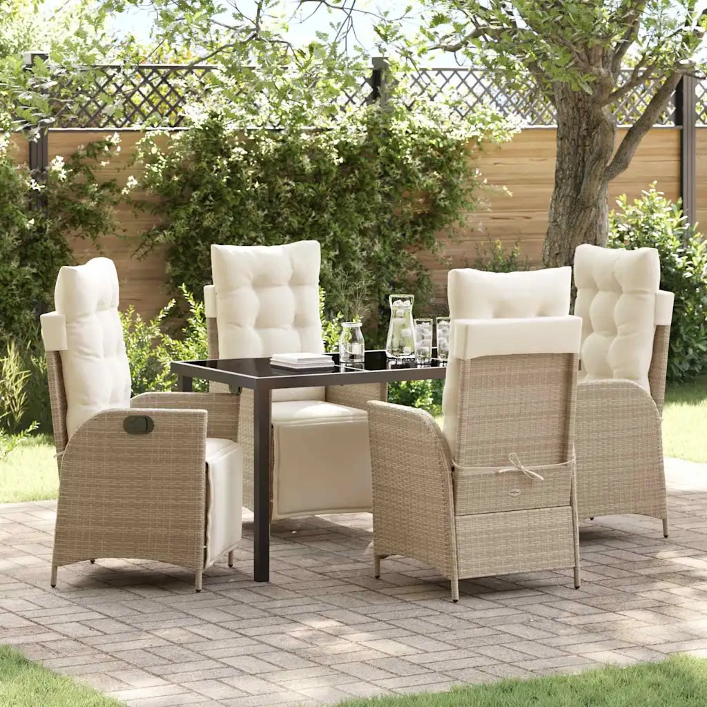 Set da Pranzo per Giardino con cuscino 5 pcs Beige polyrattan