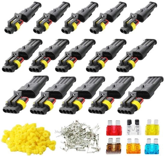 Set di connettori elettrici - 2/3/4-pino - Interruttore - Impermeabile - Resistente alla polvere - Isolato - Incluso sigillante in silicone - Autoplug
