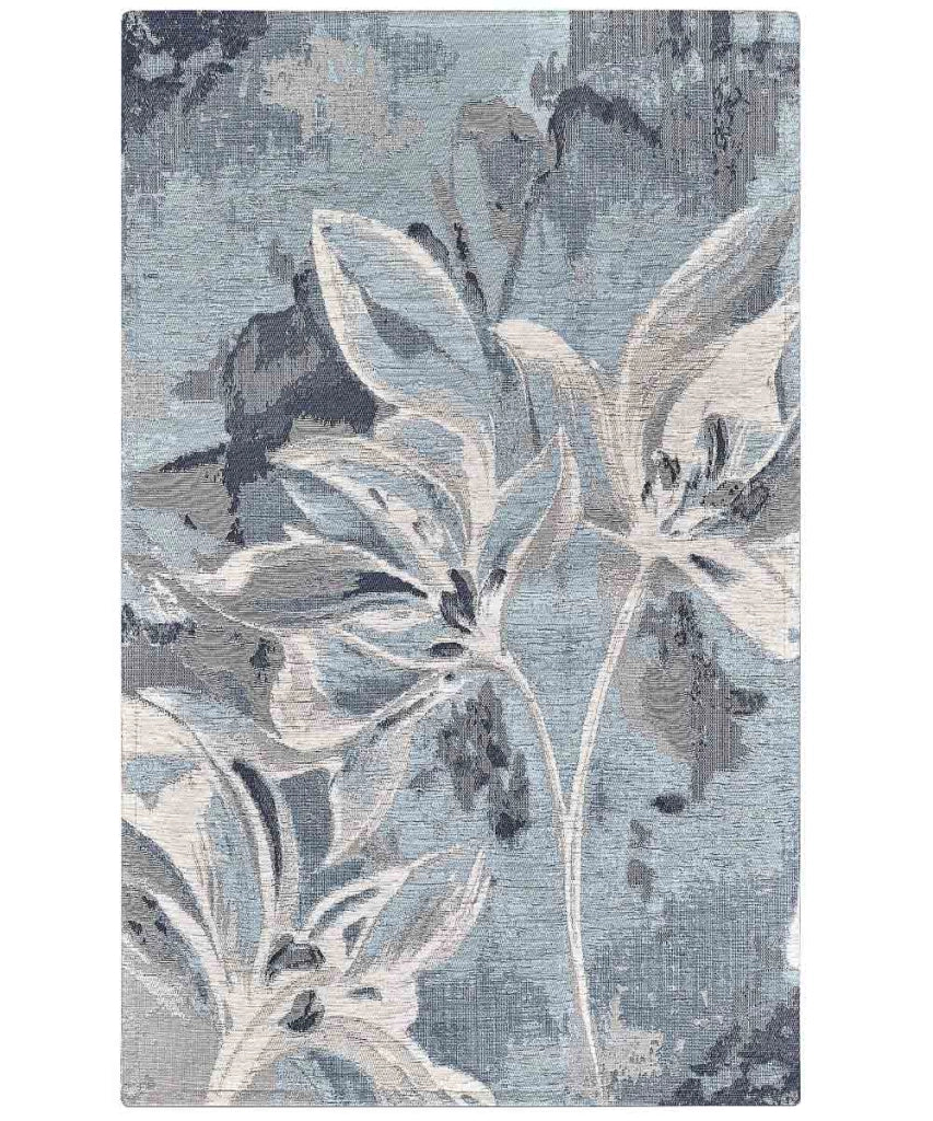 Tappeto Arredo VANILLA AZZURRO salotto soggiorno camera, disegno fiori vaniglia motivo floreale, multiuso lavabile antiscivolo cm.115x175
