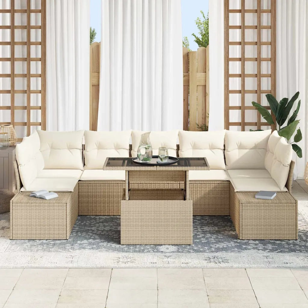Set Divano da Giardino con cuscino 8 pcs Beige e Crema 3357874