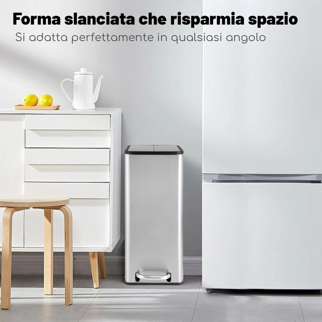 Bidone per Rifiuti in Acciaio Inox 46L, Cestino per Spazzatura con Ali a Bloccaggio Morbido e Secchio Interno Rimovibile, Bidone della Spazzatura a Pedale per Casa Ufficio