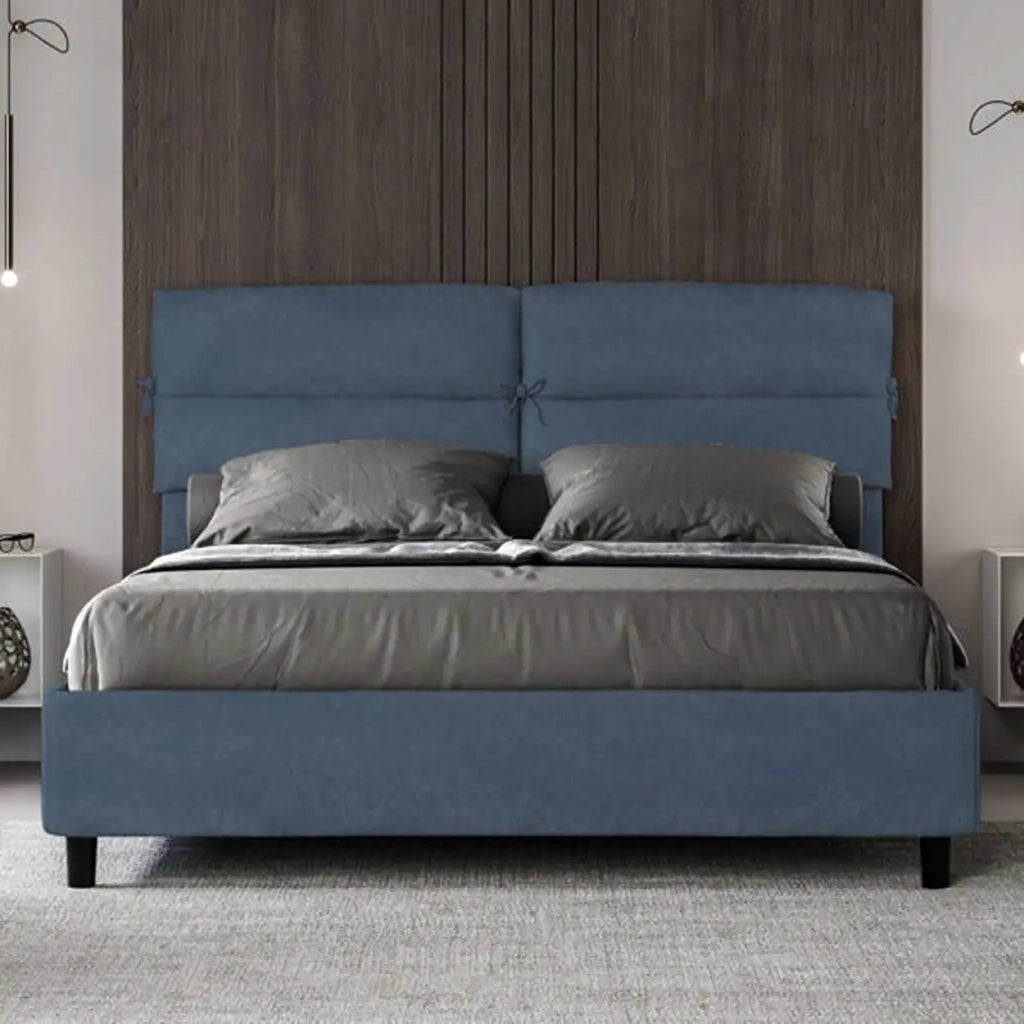 Letto matrimoniale con rete imbottito 160x190 microfibra blu Nandy