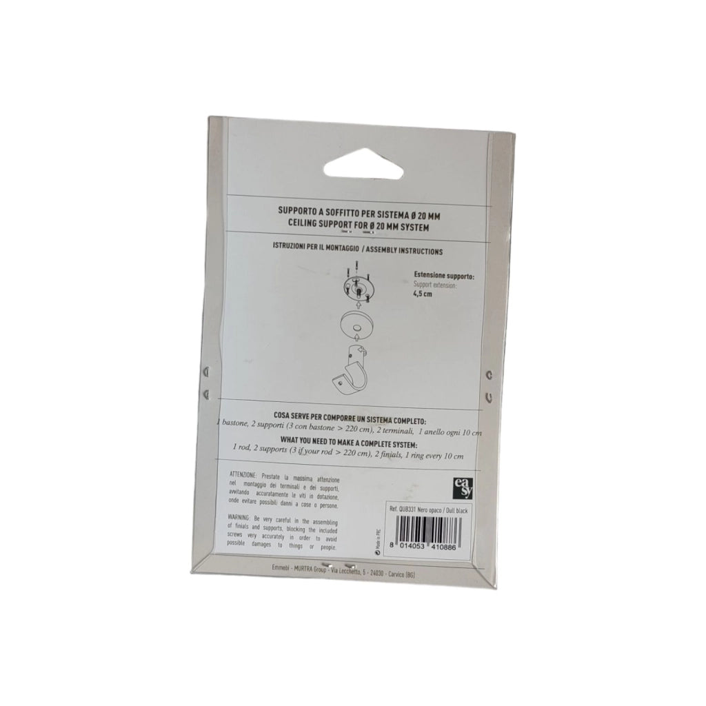 SUPPORTO A SOFFITTO DIAM. 20 MM NERO OPACO