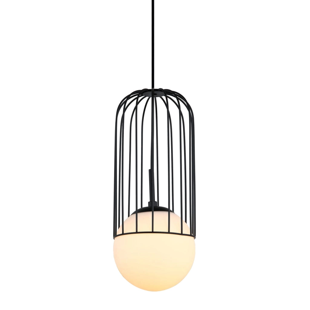 Lampada a sospensione Italux Matty nera vetro E27 Ø15cm