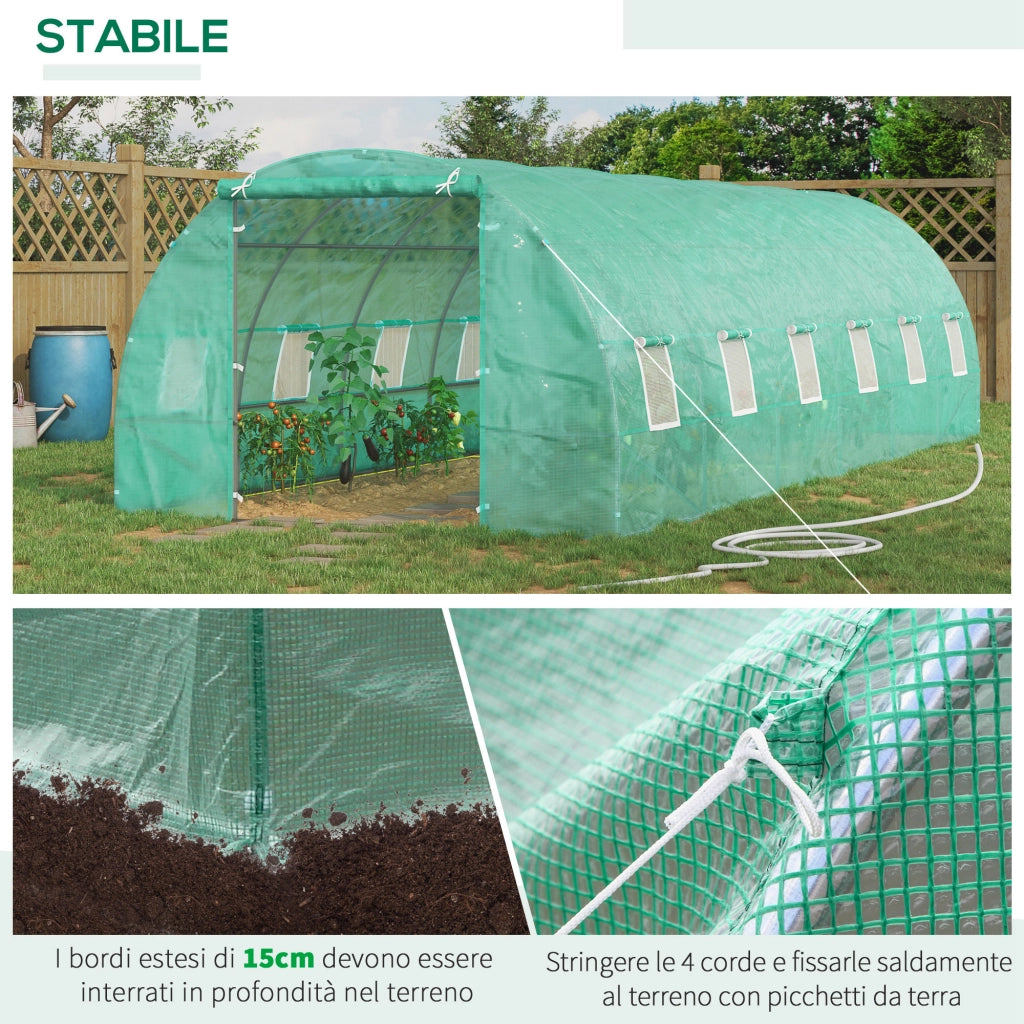 Serra da Giardino ¨C Minimal ¨C Verde 8x3x2 m con 12 Finestre