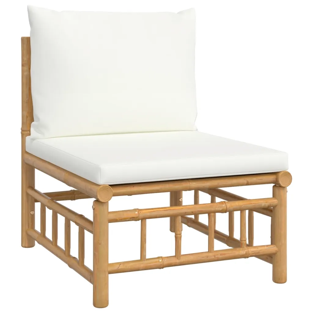 Set Salotto da Giardino 11pz con Cuscini Bianco Crema in Bambù 3155193