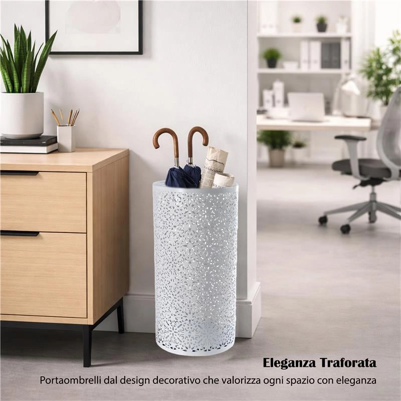 PORTAOMBRELLI IN METALLO TRAFORATO 24XH48 CM IN COLORE BIANCO