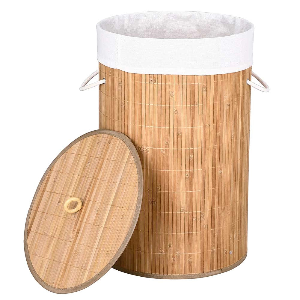 Cesto Biancheria Sporca Pieghevole in Bambu e Tessuto Portabiancheria con Manici