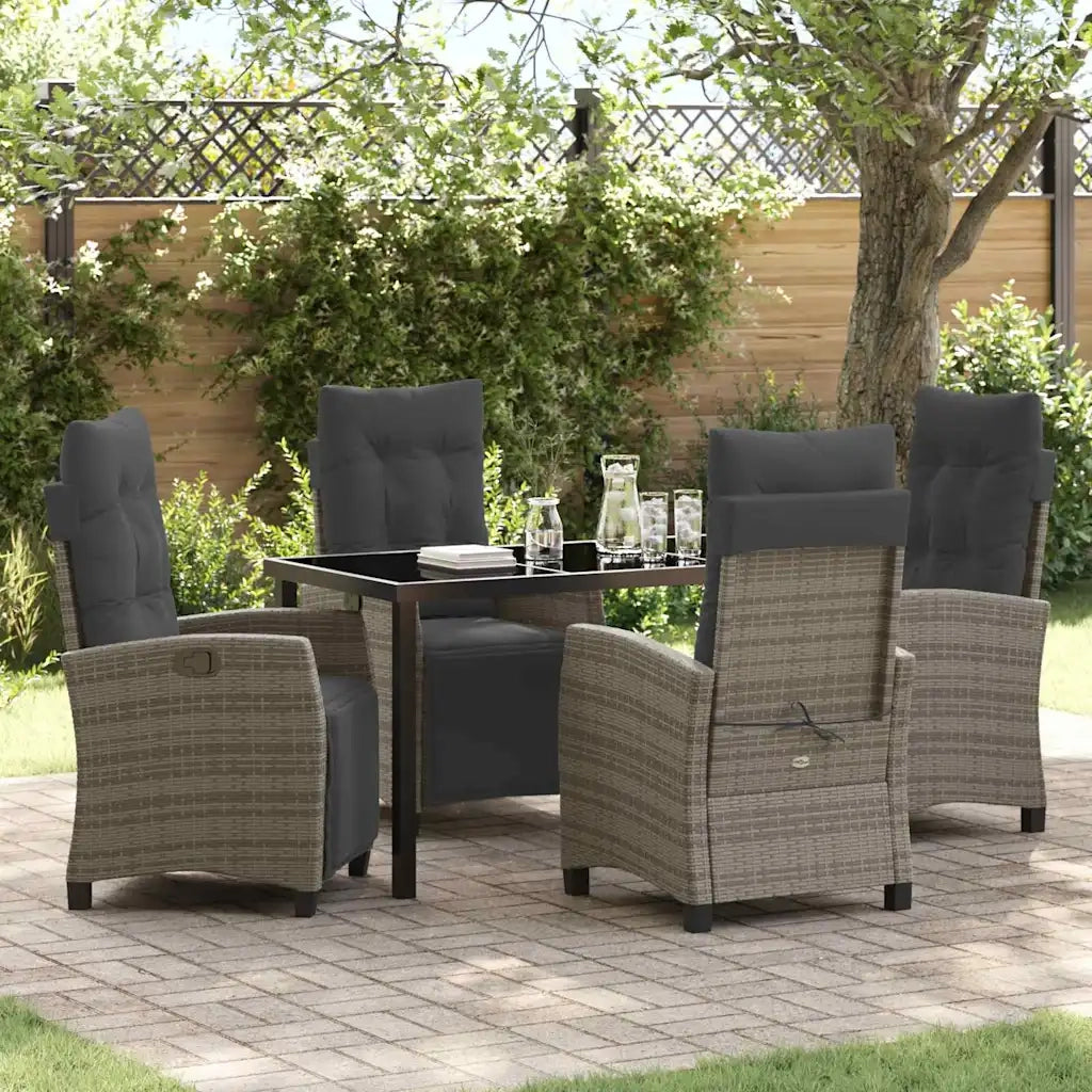 Set da Pranzo per Giardino con cuscino 5 pcs Grigio polyrattan