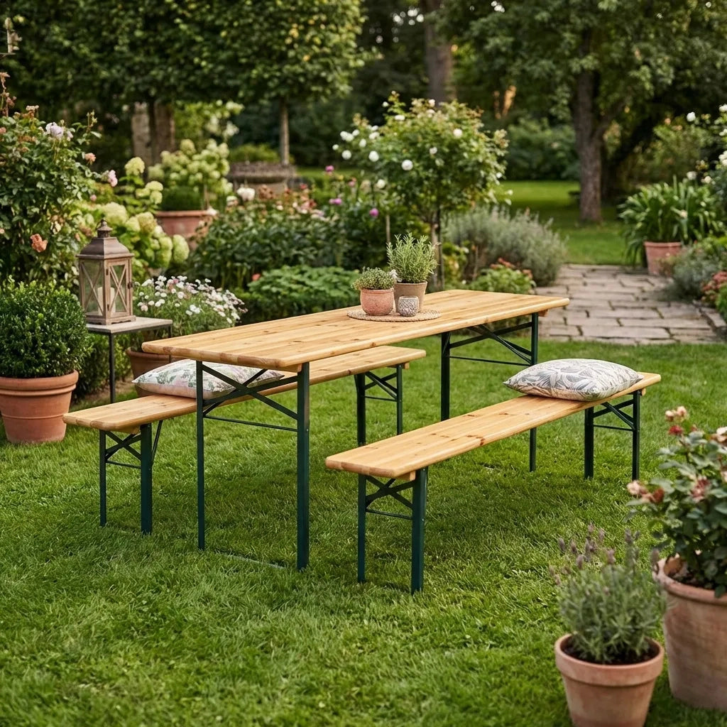 Set Birreria 200×80 cm in Legno e Metallo con panche