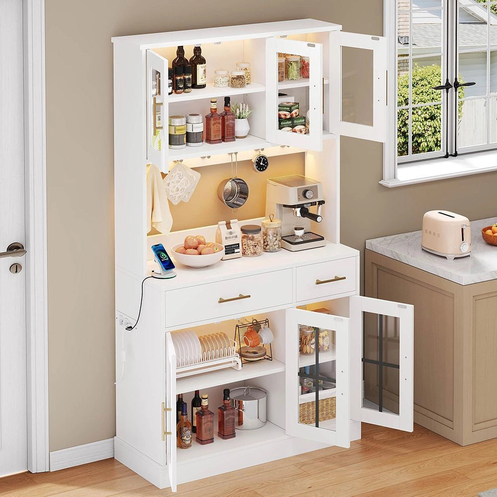 Buffet cucina con LED e presa - Xylo - 180x100 - Bianco - 6 porte 2 cassetti