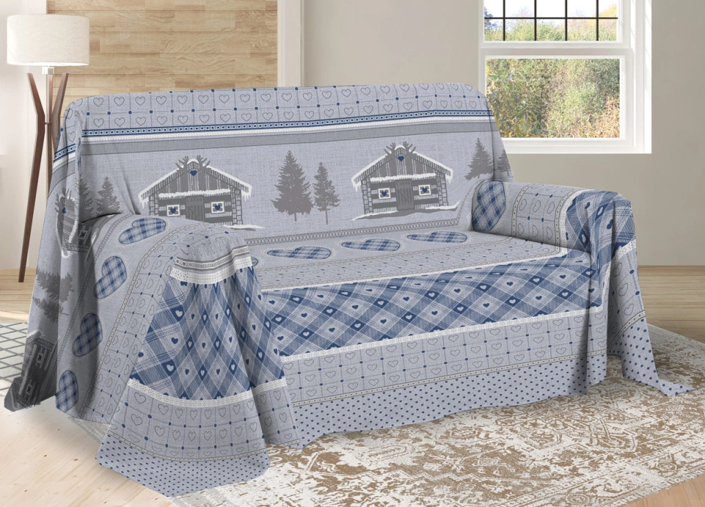 Telo Arredo Multiuso Linea Pensieri Delicati In Cotone Disegno Chalet - Singolo - Blu