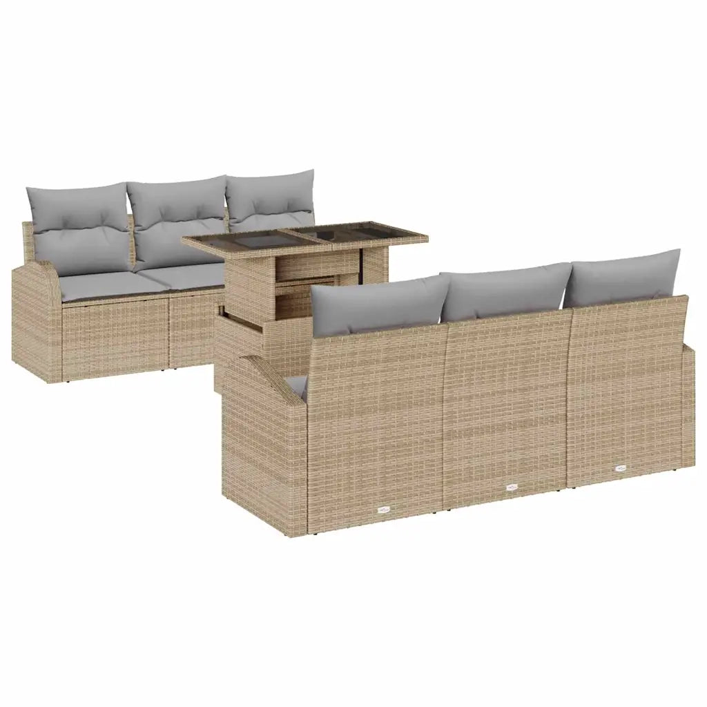 Set Divano da Giardino 7 pcs Beige Rattan in Polipropilene 3357303