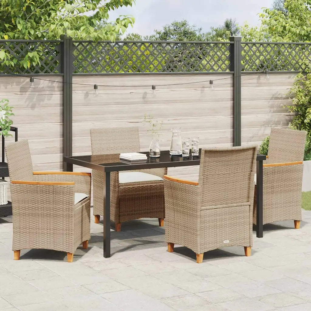 Set da Pranzo per Giardino 5 pcs Beige polyrattan