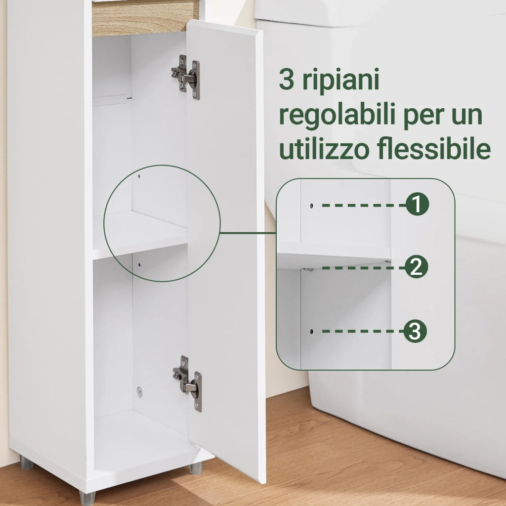 SoBuy BZR151-W Mobile da Bagno per Spazi Stretti - Mobiletto Salvaspazio con Ripiano Regolabile e Cassetto, per Soggiorno e Entrada - Compatto Armadietto Bagno in Legno, Bianco, 20 x 20 x 96 cm
