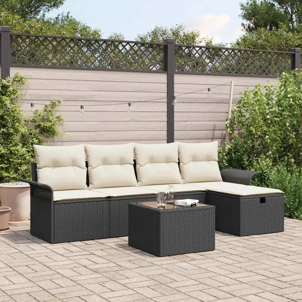 Set Divano da Giardino con cuscino 6 pcs Nero Poly Rattan 3360198