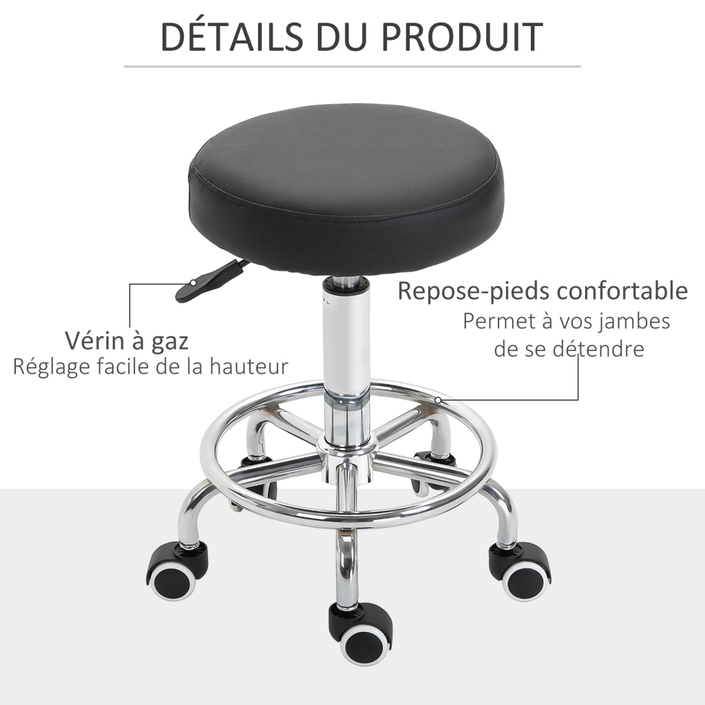 Sgabello con Ruote ¨C zephmum ¨C Nero, Imbottito, Regolabile 50-64 cm