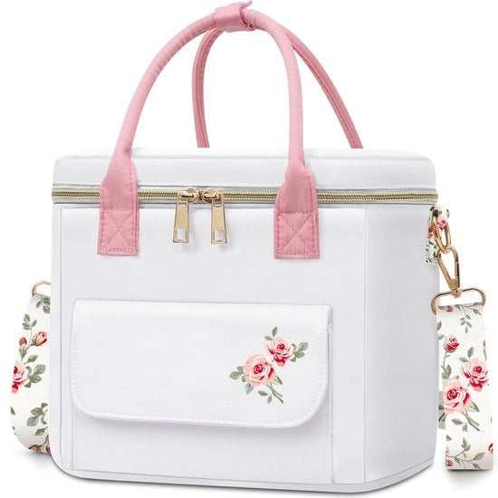 Lunchtas Deluxe per donne con disegno di fiori rari - Grande termos di isolamento con più tasche e cinturino rimovibile per lavoro/picnic Regali di Natale per donne