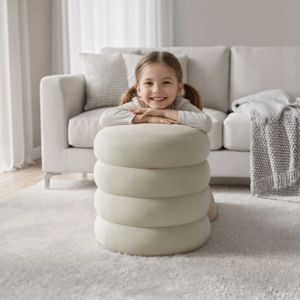 Pouf contenitore cilindrico in velluto 42 cm SNUGGO Crema