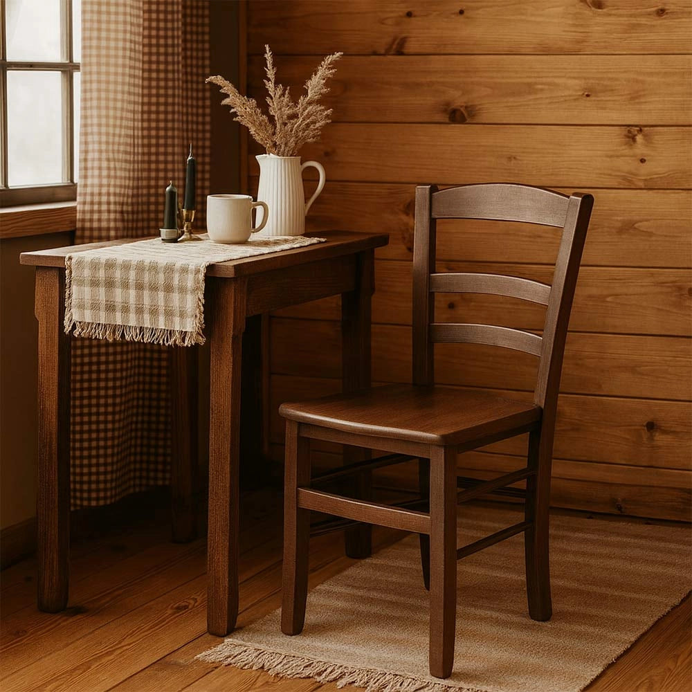 Sedia da sala da pranzo paesana noce scuro con seduta in legno massello