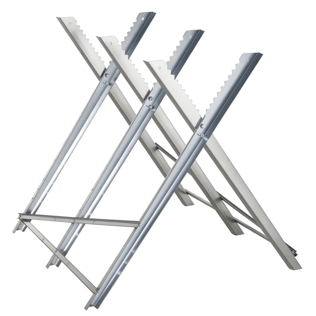 Cavalletto Taglialegna Pieghevole e Triangolare in Metallocon Denti Seghettati, 83x83x79 cm, Argento