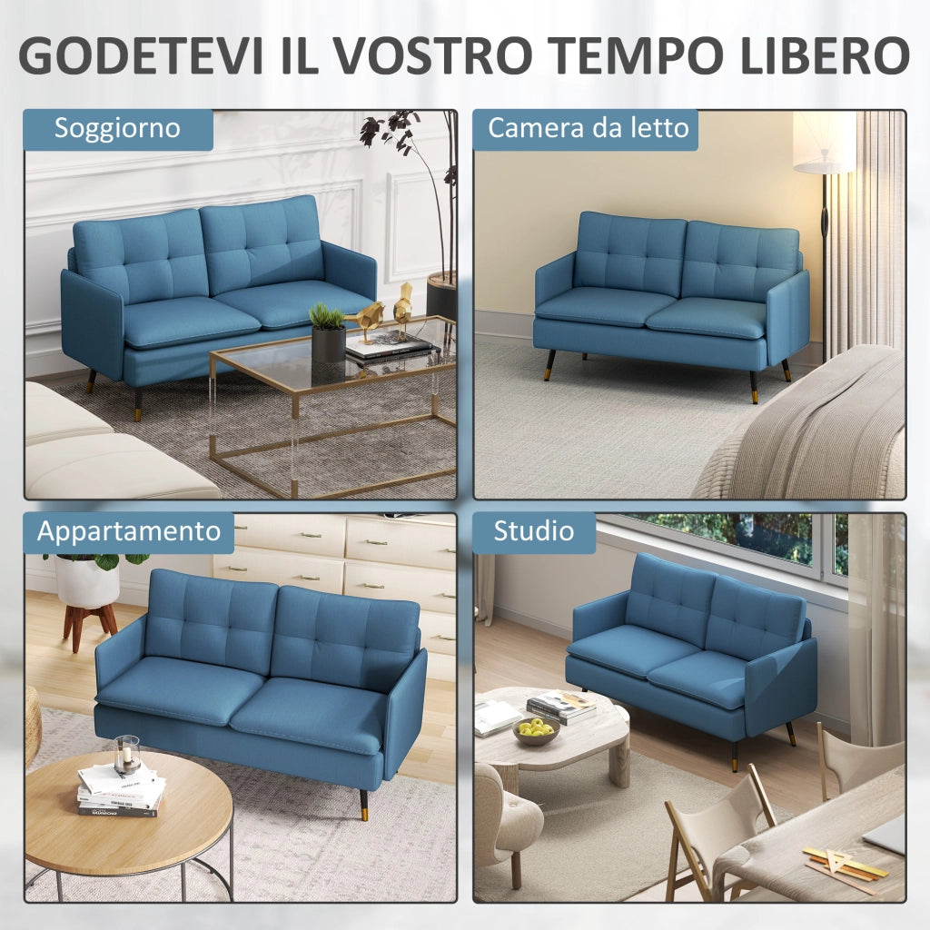 Divano 2 Posti in Tessuto ¨C Minimal ¨C Blu Scuro 139x68x80