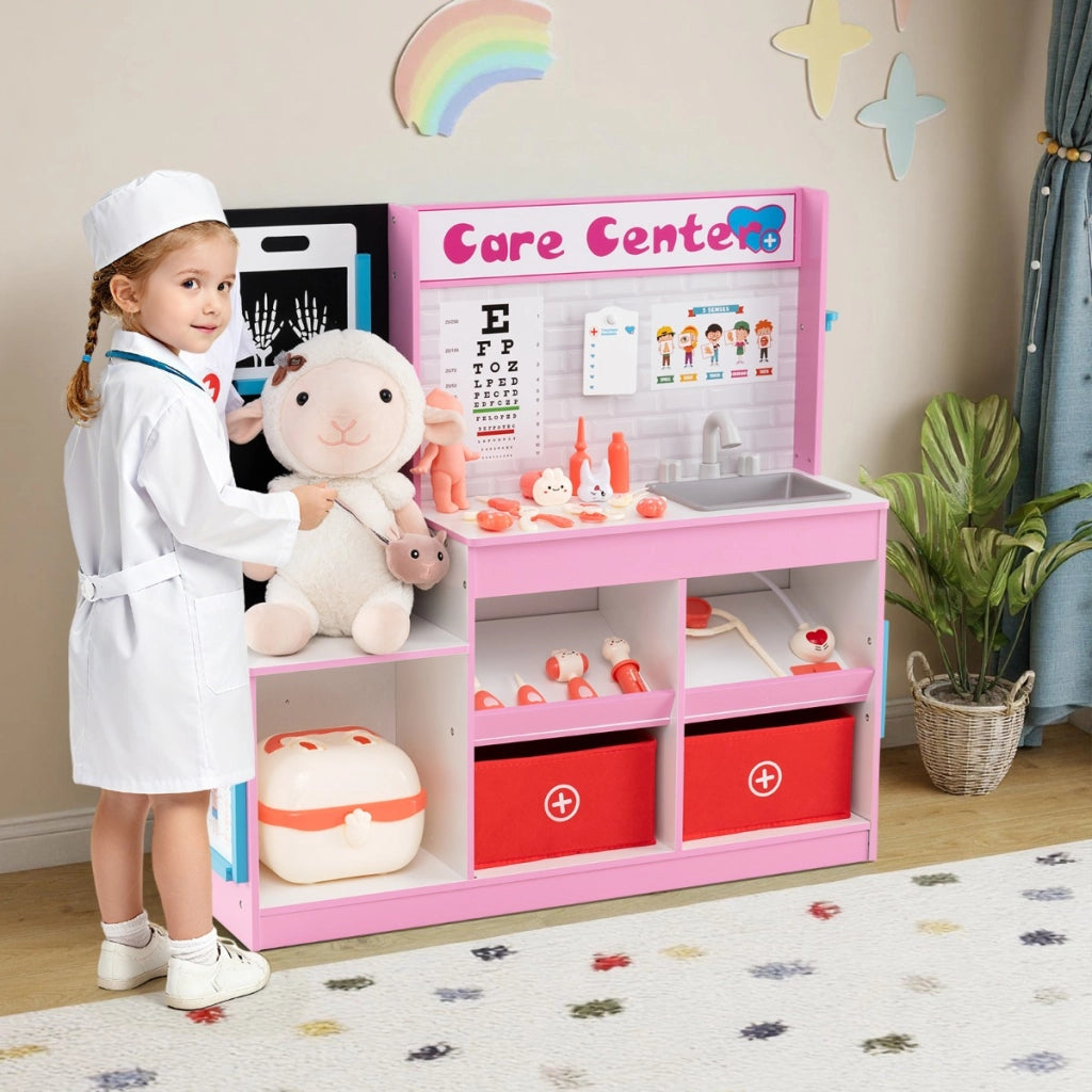 Ufficio del dottore giocattolo medico in legno per bambini, Ufficio del dottore radiografie monitor ecg Rosa-Case e cucine giocattoli